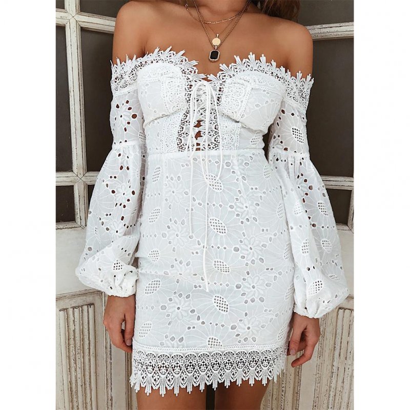 Wholesale Women Sexy Off-shoulder Cotton Embroidered Lace Dress