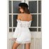 Women Sexy Off shoulder Cotton Embroidered Lace Dress with Long Sleeves white S
