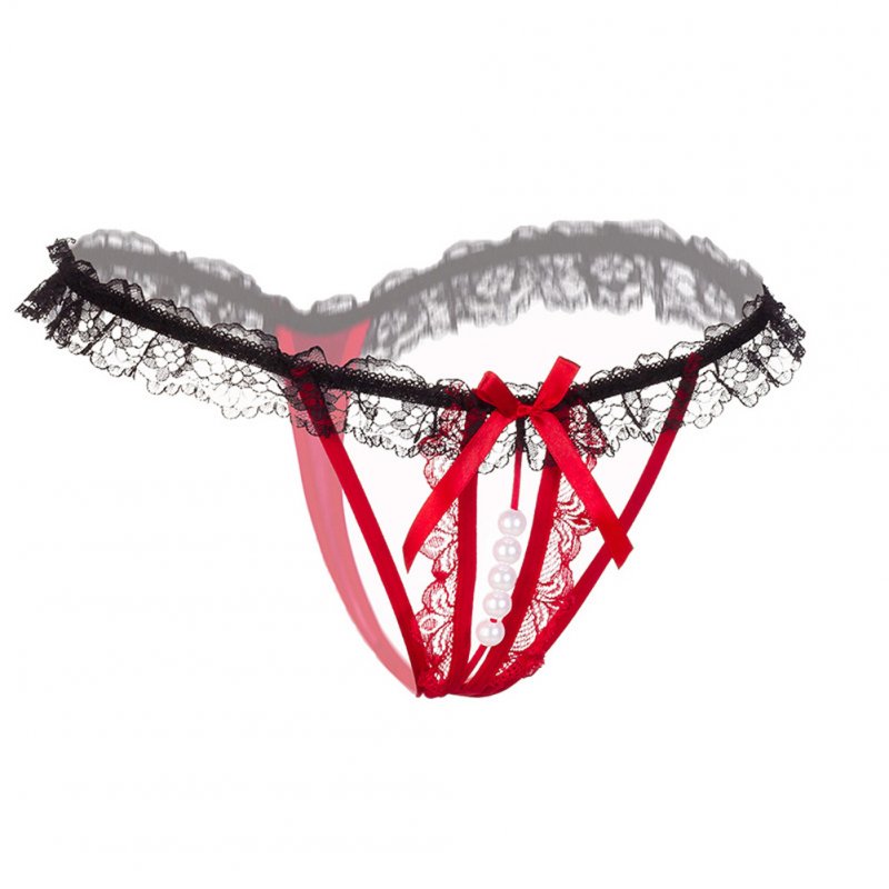 Women Sexy Panties G-string Hollow Underwear Thongs Female Lingerie Pearl Lace Panty red_One size