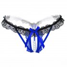 Women Sexy Panties G string Hollow Underwear Thongs Female Lingerie Pearl Lace Panty blue One size