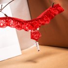 Women Sexy Panties Pearl Beaded Low Waist Erotic Thong Lingerie Breathable Solid Color Lace Rose Underwear
