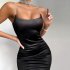 Women Sexy Sling Dress Fashion Slim Fit Backless Bodycon Mid skirt Simple Solid Color Pullover Dress For Party 1 L