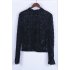 Women Sexy Solid Color See Through Long Sleeve Stand Collar Lace Shirt black M