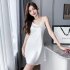 Women Sexy Solid Color Pajamas Summer Thin Sleeveless Spaghetti Straps Nightdress Homewear White 3XL