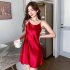 Women Sexy Solid Color Pajamas Summer Thin Sleeveless Spaghetti Straps Nightdress Homewear red M