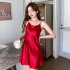 Women Sexy Solid Color Pajamas Summer Thin Sleeveless Spaghetti Straps Nightdress Homewear red M
