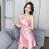 Women Sexy Solid Color Pajamas Summer Thin Sleeveless Spaghetti Straps Nightdress Homewear red M