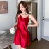 Women Sexy Solid Color Pajamas Summer Thin Sleeveless Spaghetti Straps Nightdress Homewear red XL