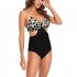 Women Sexy Swimwear Summer Floral Leopard Print Backless Quick drying Swimsuit With Chest Pad leopard print S