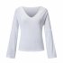 Women Sexy V neck Pagoda Sleeve Sweater Elegant Solid Color Loose Pullover