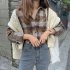 Women Shirt Plaid Shirt With Long Sleeves Lapel Tops Spring and Autumn vintage plaid shirt gray M