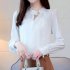 Women Shirt Spring Autumn Loose Stand Collar Shirt Sweet Style Long Sleeve Chiffon Shirt white S