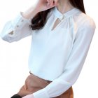 Women Shirt Spring Autumn Loose Stand Collar Shirt Sweet Style Long Sleeve Chiffon Shirt white_L