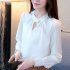 Women Shirt Spring Autumn Loose Stand Collar Shirt Sweet Style Long Sleeve Chiffon Shirt white L