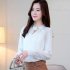 Women Shirt Spring Autumn Loose Stand Collar Shirt Sweet Style Long Sleeve Chiffon Shirt white L