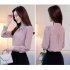 Women Shirt Spring Autumn Loose Stand Collar Shirt Sweet Style Long Sleeve Chiffon Shirt pale pinkish gray M