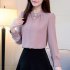 Women Shirt Spring Autumn Loose Stand Collar Shirt Sweet Style Long Sleeve Chiffon Shirt pale pinkish gray XL