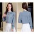 Women Shirt Spring Autumn Loose Stand Collar Shirt Sweet Style Long Sleeve Chiffon Shirt Gray blue S