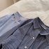 Women Shirt Striped Shirt With Long Sleeves Diagonal Slit Design For Front Piece Lapel Tops Light blue stripes M