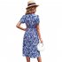 Women Short Sleeve Dress Elegant V neck Ruffled Sleeve A line Skirt Floral Printing Mid length Dress red S