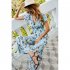 Women Short Sleeve Jumpsuit Summer High Waist Wide Leg Pants Romper Casual Floral Printing Lace up Jumpsuit light grey S