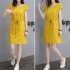 Women Short Sleeve Loose V Collar Lacing Dress for Summer Wear Navy blue M