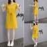 Women Short Sleeve Loose V Collar Lacing Dress for Summer Wear Navy blue M