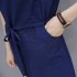 Women Short Sleeve Loose V Collar Lacing Dress for Summer Wear Navy blue S