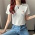 Women Short Sleeves Blouse Trendy Round Neck Sweet Embroidered Ruffled T shirt Sexy Slim Fit Crop Tops fog blue L