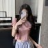 Women Short Sleeves Blouse Trendy Round Neck Sweet Embroidered Ruffled T shirt Sexy Slim Fit Crop Tops fog blue L