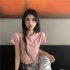 Women Short Sleeves Blouse Trendy Round Neck Sweet Embroidered Ruffled T shirt Sexy Slim Fit Crop Tops fog blue L