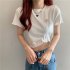 Women Short Sleeves Blouse Trendy Round Neck Sweet Embroidered Ruffled T shirt Sexy Slim Fit Crop Tops fog blue L