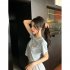Women Short Sleeves Blouse Trendy Round Neck Sweet Embroidered Ruffled T shirt Sexy Slim Fit Crop Tops fog blue L
