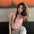 Women Short Sleeves Blouse Trendy Round Neck Sweet Embroidered Ruffled T shirt Sexy Slim Fit Crop Tops fog blue L