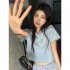 Women Short Sleeves Blouse Trendy Round Neck Sweet Embroidered Ruffled T shirt Sexy Slim Fit Crop Tops fog blue L