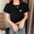 Women Short Sleeves Blouse Trendy Round Neck Sweet Embroidered Ruffled T shirt Sexy Slim Fit Crop Tops fog blue L