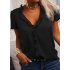 Women Short Sleeves Blouse Fashion V Neck Elegant Ruffled T shirt Simple Solid Color Casual Pullover Tops White 3XL
