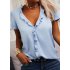 Women Short Sleeves Blouse Fashion V Neck Elegant Ruffled T shirt Simple Solid Color Casual Pullover Tops White 3XL
