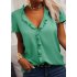 Women Short Sleeves Blouse Fashion V Neck Elegant Ruffled T shirt Simple Solid Color Casual Pullover Tops black 5XL