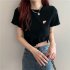 Women Short Sleeves Blouse Trendy Round Neck Sweet Embroidered Ruffled T shirt Sexy Slim Fit Crop Tops black XXL