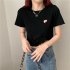 Women Short Sleeves Blouse Trendy Round Neck Sweet Embroidered Ruffled T shirt Sexy Slim Fit Crop Tops black XXL
