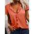 Women Short Sleeves Blouse Fashion V Neck Elegant Ruffled T shirt Simple Solid Color Casual Pullover Tops grey L
