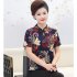 Women Short Sleeves Cheongsam T shirt Ethnic Style Printing Stand Collar Tops Large Size Slim Fit Blouse red 3XL