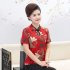 Women Short Sleeves Cheongsam T shirt Ethnic Style Printing Stand Collar Tops Large Size Slim Fit Blouse red 5XL