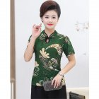Women Short Sleeves Cheongsam T-shirt Ethnic Style Printing Stand Collar Tops Large Size Slim Fit Blouse green 2XL