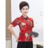 Women Short Sleeves Cheongsam T shirt Ethnic Style Printing Stand Collar Tops Large Size Slim Fit Blouse green 5XL