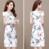 Women Short Sleeves Cheongsam Dress Summer Fashion Retro Printed Bodycon Skirt Round Neck High Waist Dress White 3XL
