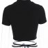 Women Short Sleeves Crop Tops Summer Sexy Slim Fit High Waist T shirt Casual Round Neck Solid Color Blouse without strap L