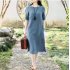 Women Short Sleeves Dress Fashion Chinese Style Cotton Linen Midi Skirt Loose Solid Color Round Neck Dress Brick red 6XL