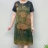 Women Short Sleeves Dress Summer Round Neck Retro Printing A line Skirt Loose Large Size Casual Dress green M